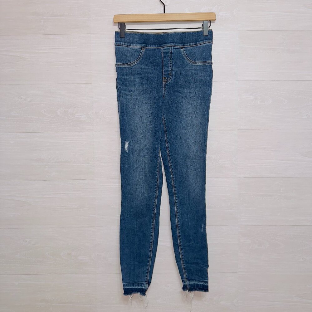 Spanx Women's Medium Wash Denim Pull On Distressed Ankle Skinny Jeans size small